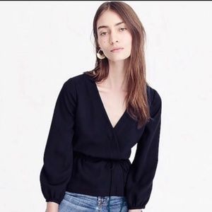 J. Crew Navy Faux Wrap Crepe Top